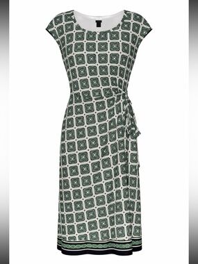 Brooks Brothers Geometric Print Dress XL Green White Tie Waist Midi